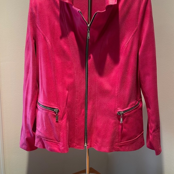 One on One Brand Vegan Leather Fushia Jacket Sz L-XL - Picture 2 of 7